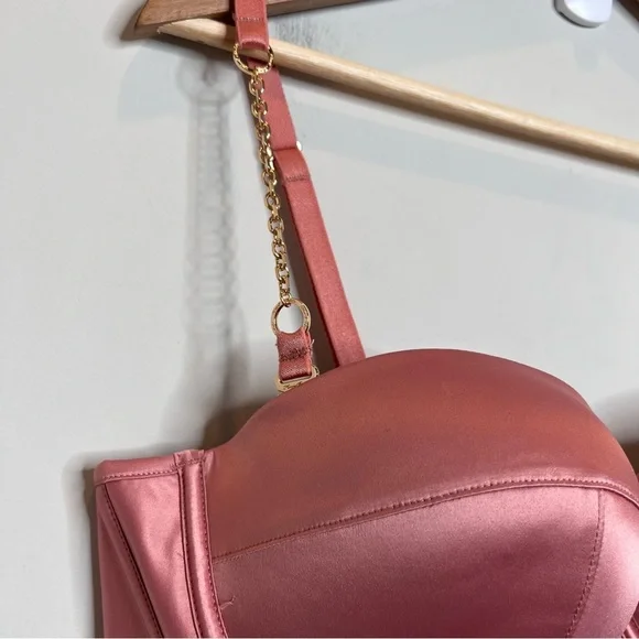 Honey Birdette Womens Size 38DD Lauren Dusty Rose Bustier NEW Satin Gold Chain